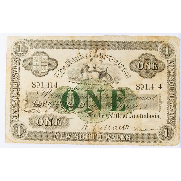 Bank of Australasia - Sydney, One Pound, 1908, Fine