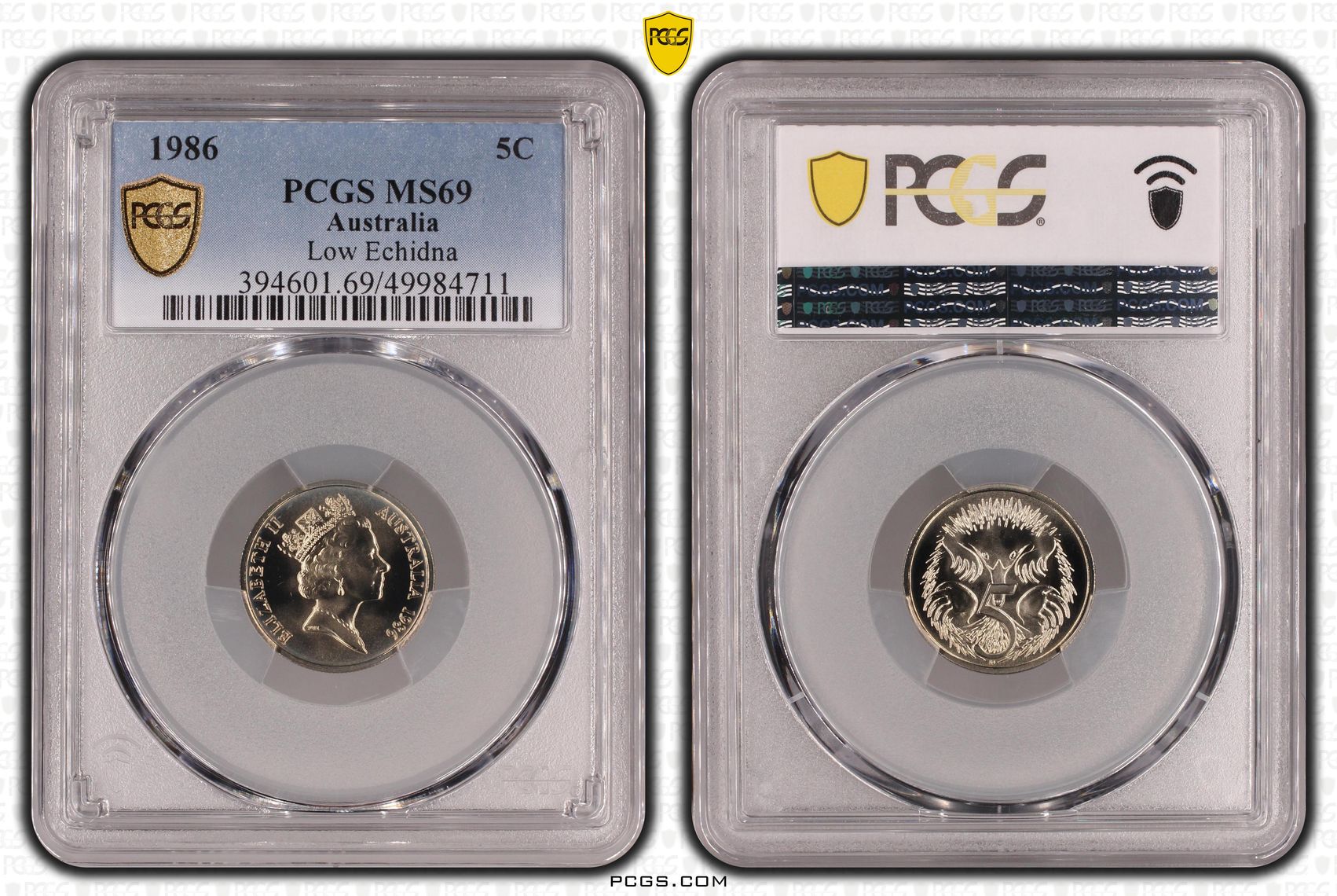 Low Echidna POP 19/0, Five Cent, 1986, PCGS MS69