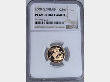 2008 ELIZABETH II PROOF GOLD HALF SOVEREIGN PF69 UCAM