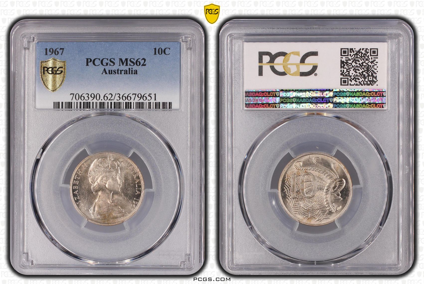 Elizabeth II, Ten Cent, 1967, PCGS MS62