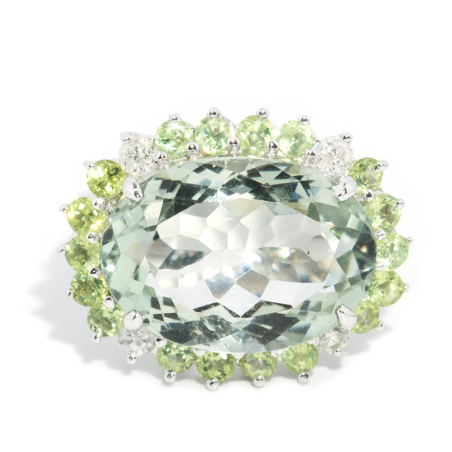 Mint Quartz, Peridot and Diamond Ring
