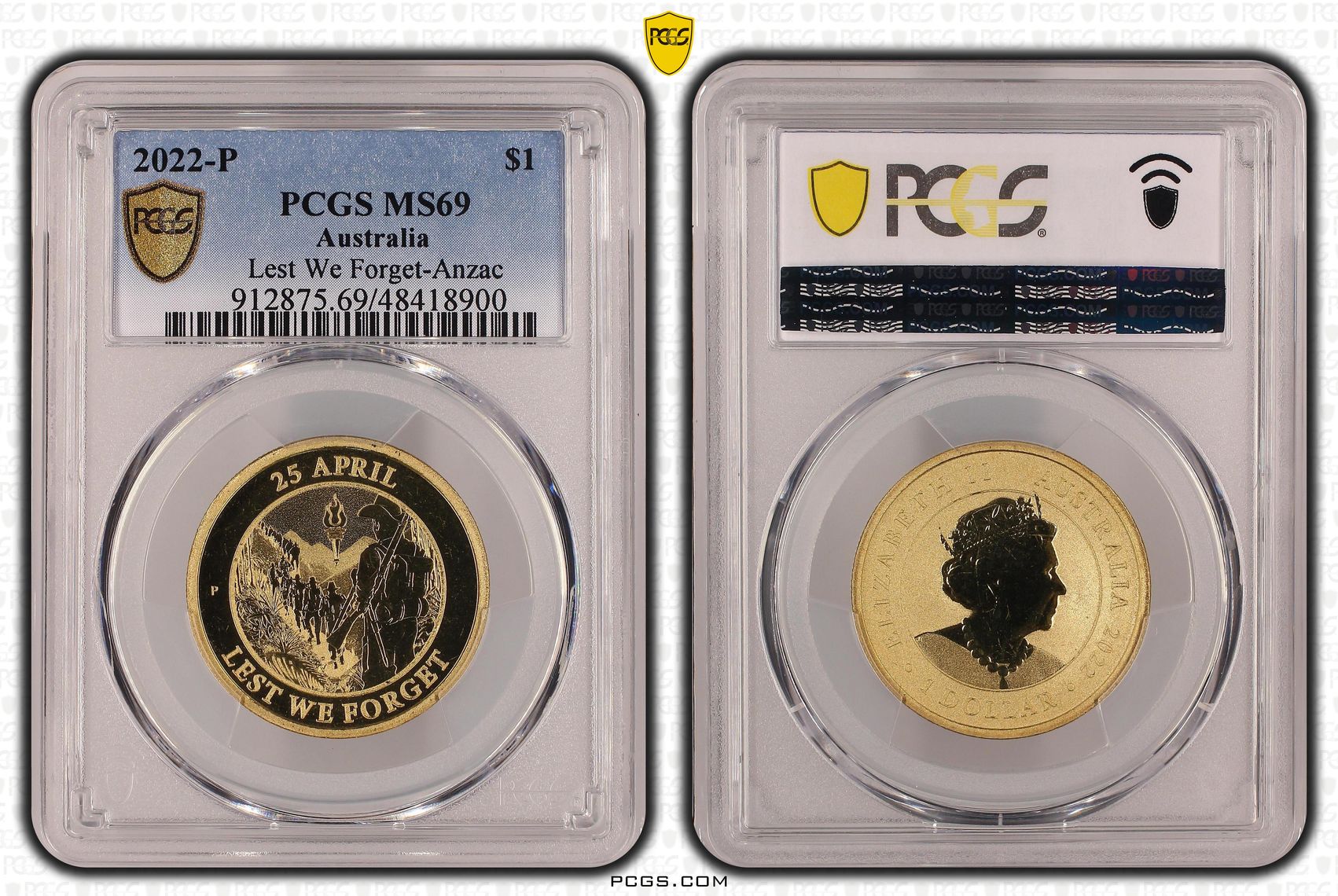Lest We Forget-Anzac, One Dollar, 2022-P, PCGS MS69