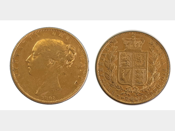 1843 Queen Victoria Young Head London Mint Shield Gold Sovereign.