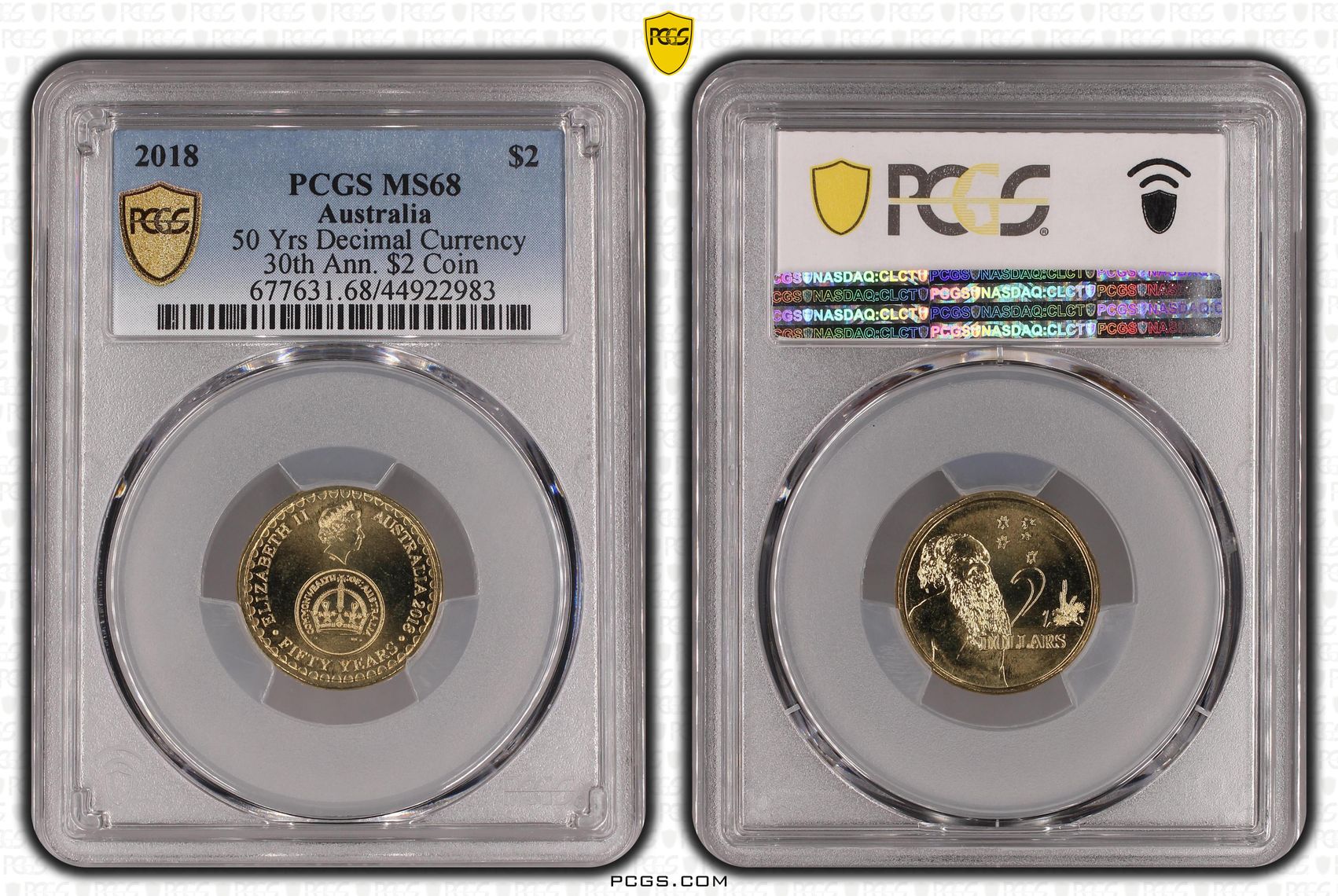 2018 Australia Two Dollar, $2 50 Yrs Decimal Currency 30th Ann. $2 Coin PCGS - MS68 -983
