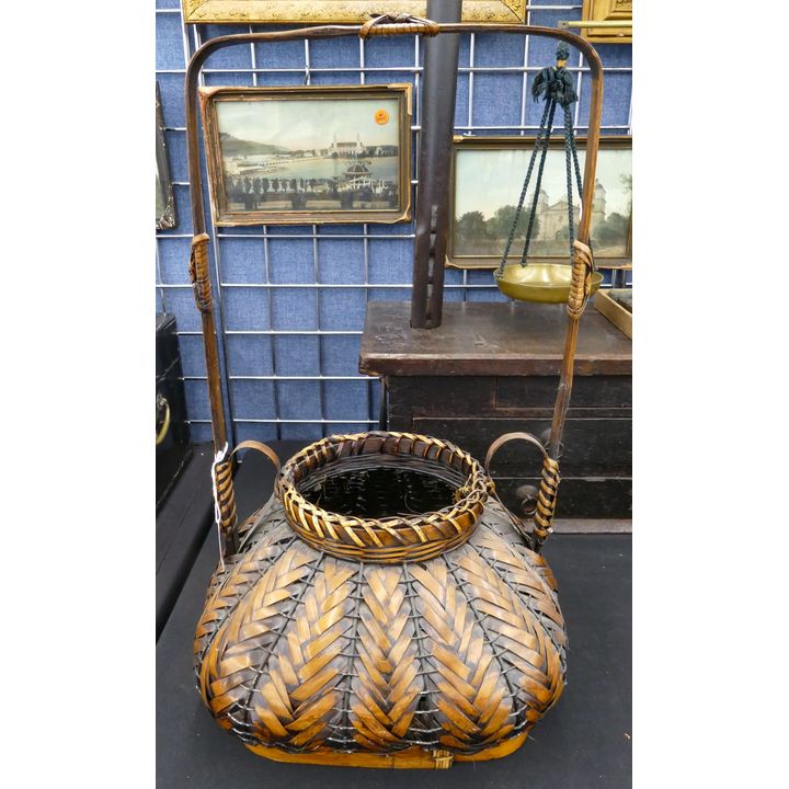 Old Japanese Large Woven Ikebana Basket 22''