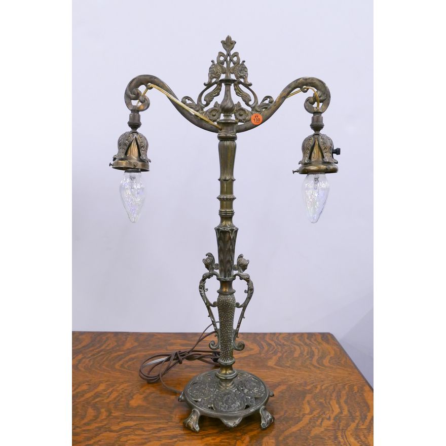 Antique Rembrandt Cast Iron 2 Light Table Lamp- 25x15''