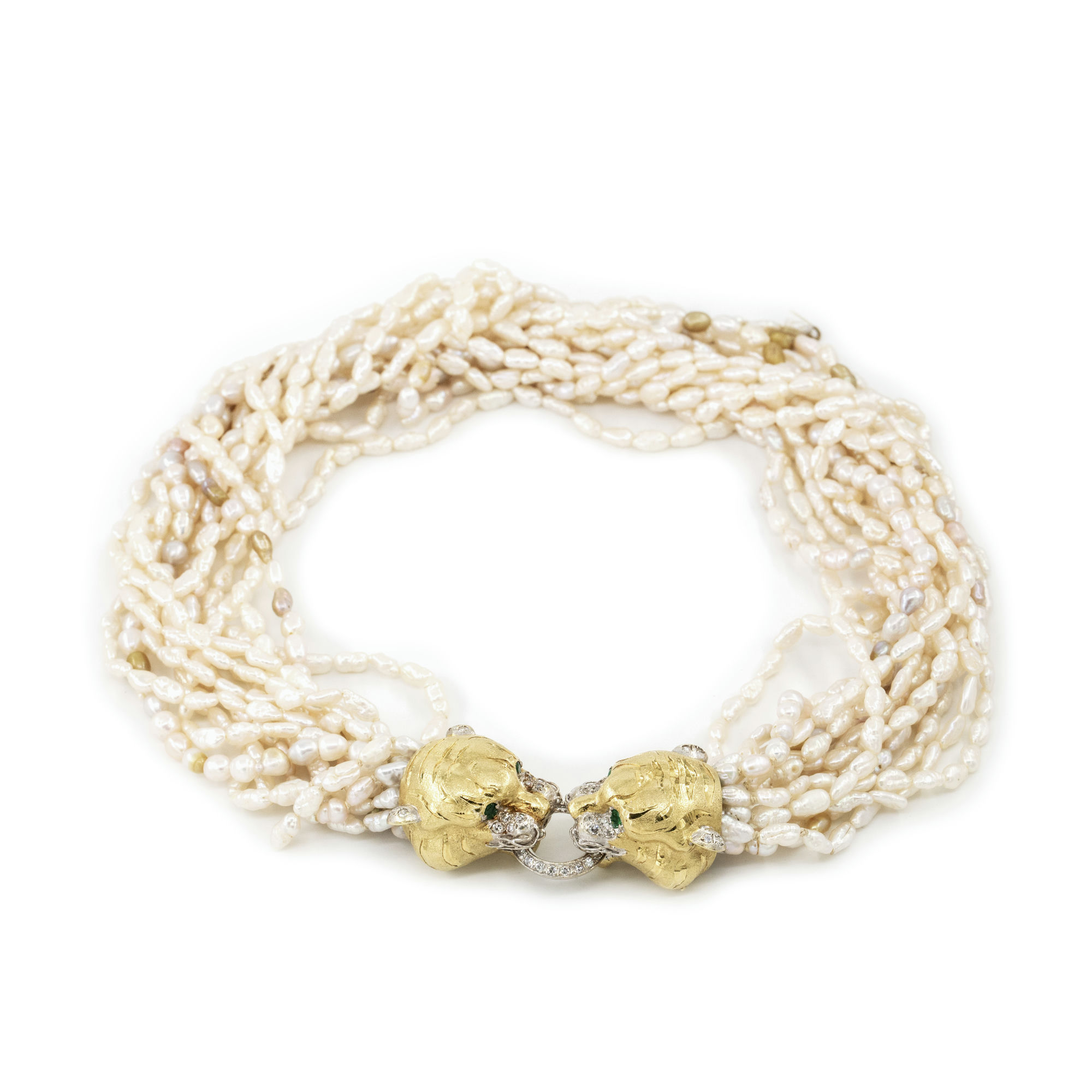 Tigers Head Pearl Necklace 18ct Gold,