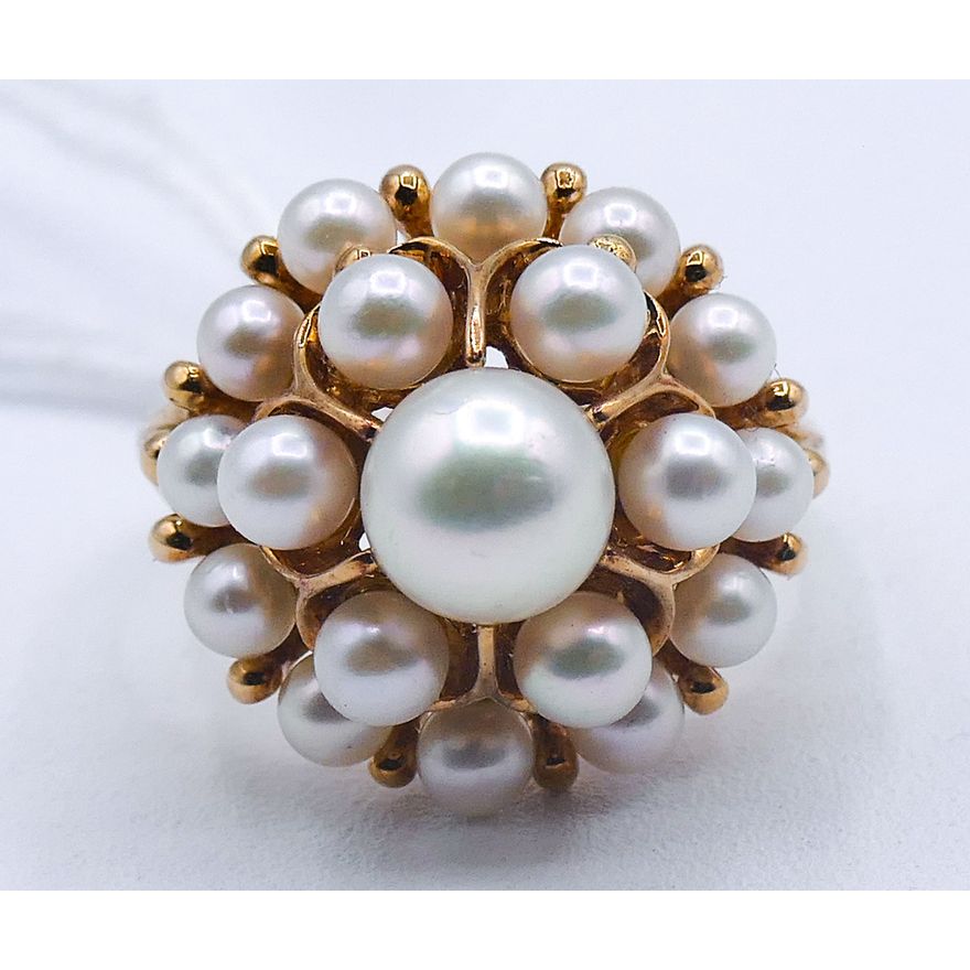 Ladies 14k Pearl Sunburst Ring Size 6.5 - 11.5 Grams