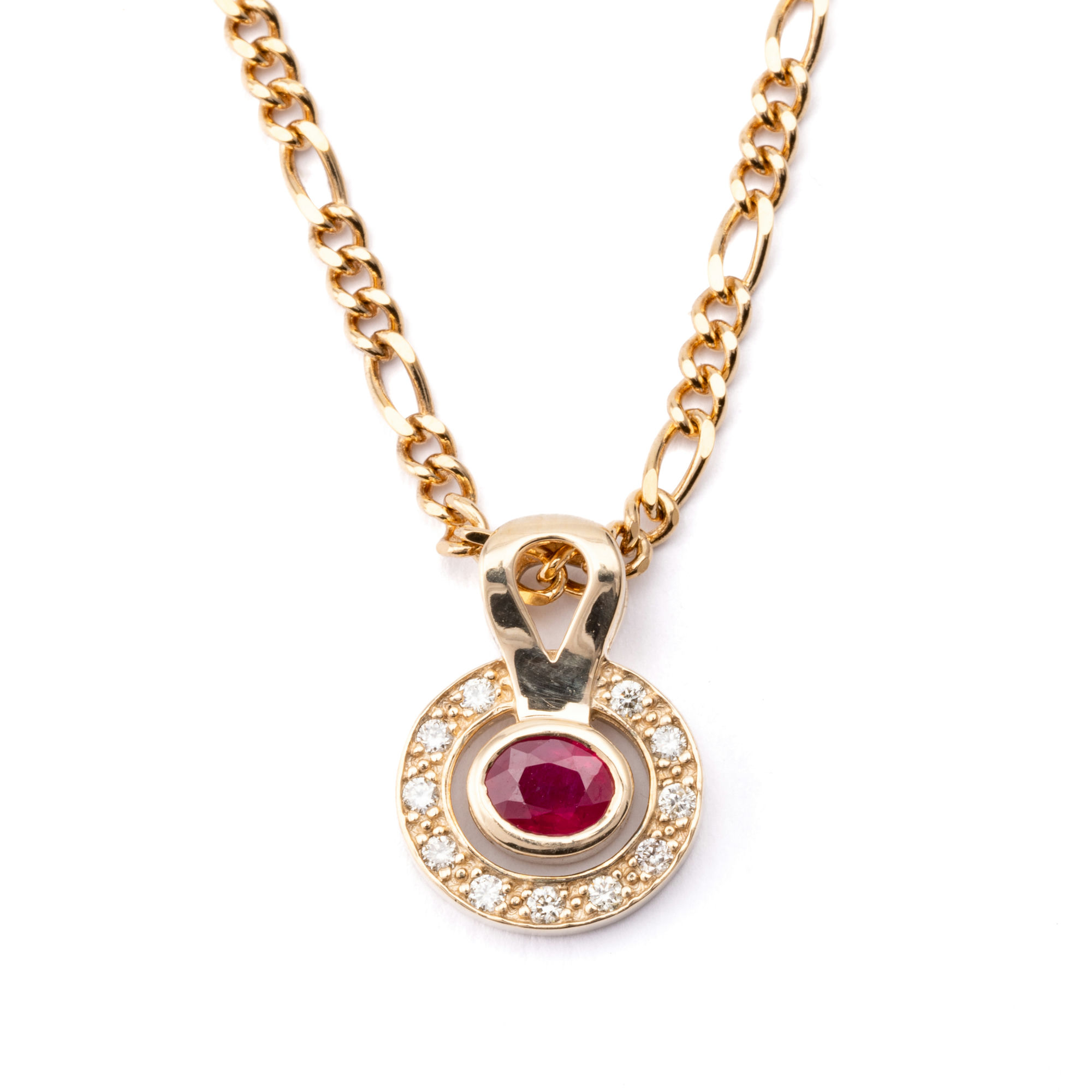 Ruby & Diamond Pendant with Chain 9ct Gold,