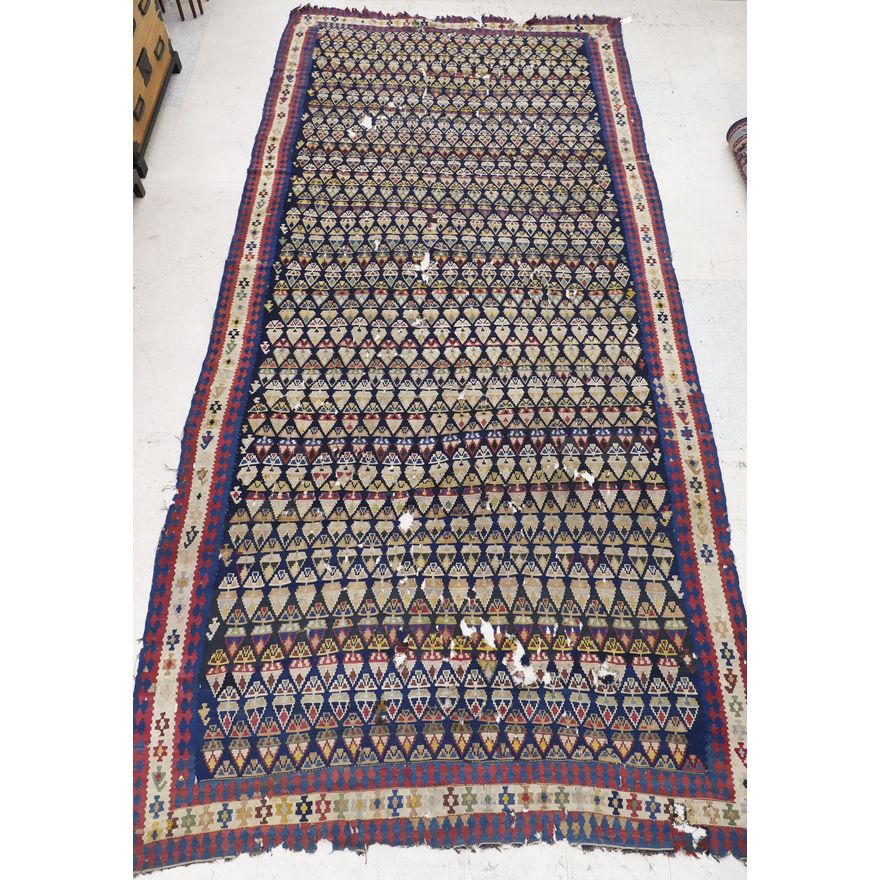 Antique Shirvan Kilim Rug- 15' x 6'6''- as is with scattered holes
