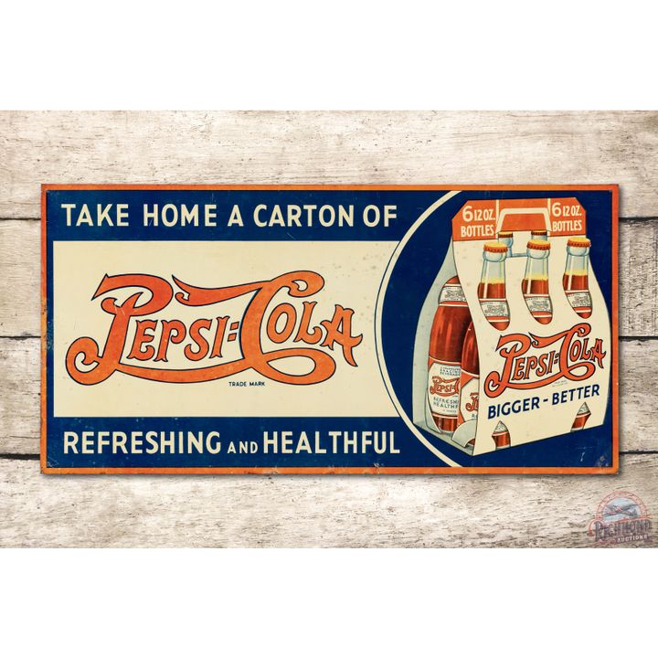 Pepsi Cola Double Dot Take Home A Carton & 6 Pack Tin Sign