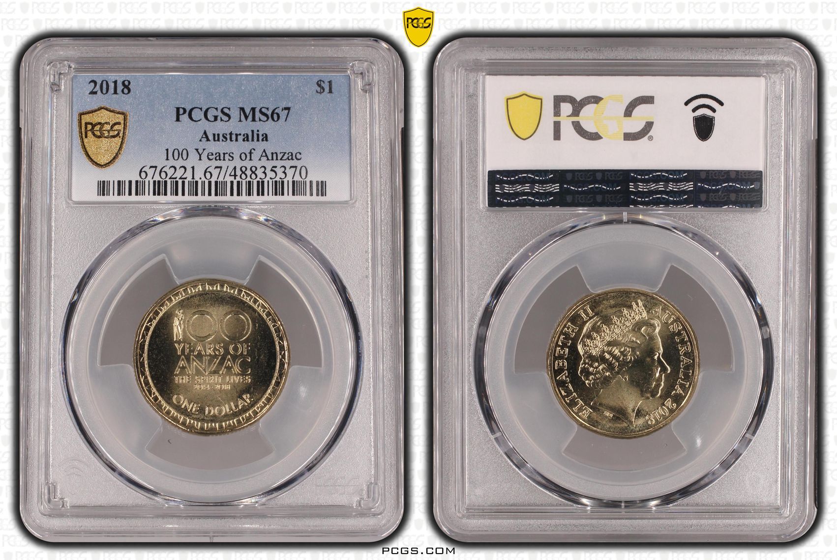 Elizabeth II, 100 Years of Anzac POP 14/0, One Dollar, 2018, PCGS MS67