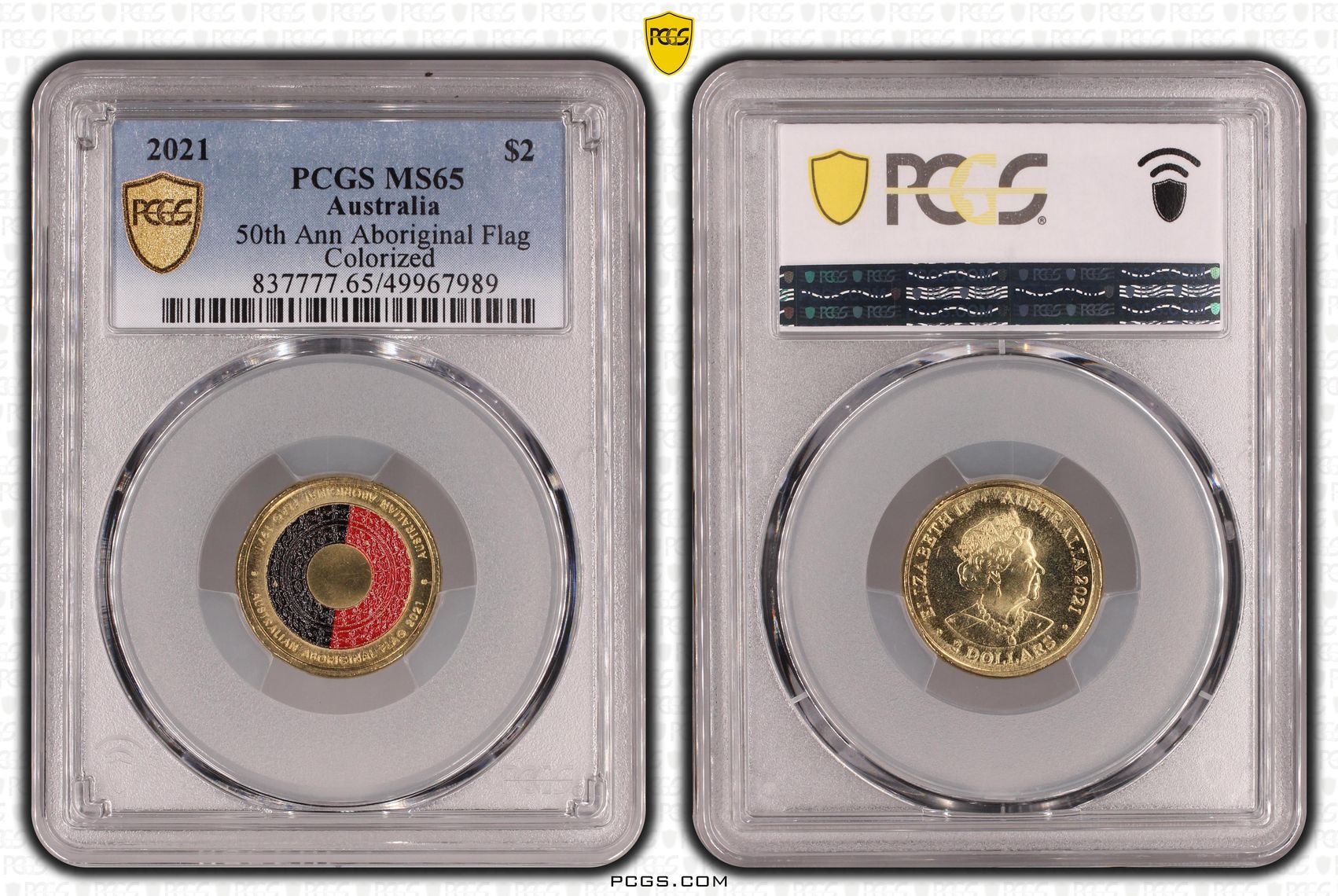 50th Ann Aboriginal Flag Colorized , Two Dollar, 2021, PCGS MS65