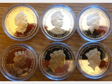 2015 ELIZABETH II 'SCULPTURE SET' OF SIX GOLD PROOF JERSEY 5 POUND COINS 239.64 g