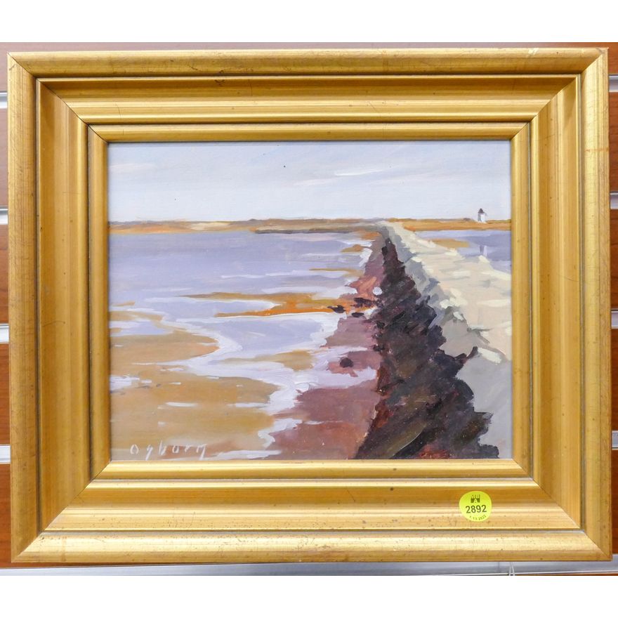 Hillary Osborn Coastal Scene Oil on Masonite Framed- 11x13''