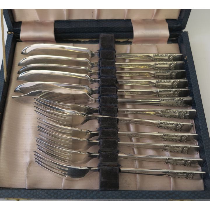 CASED SILVERPLATED FISH SERVICE