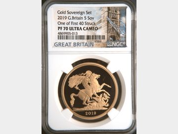 2019 ELIZABETH II PROOF GOLD 5 POUND COIN ONE OF FIRST 40 STRUCK PF70 UCAM