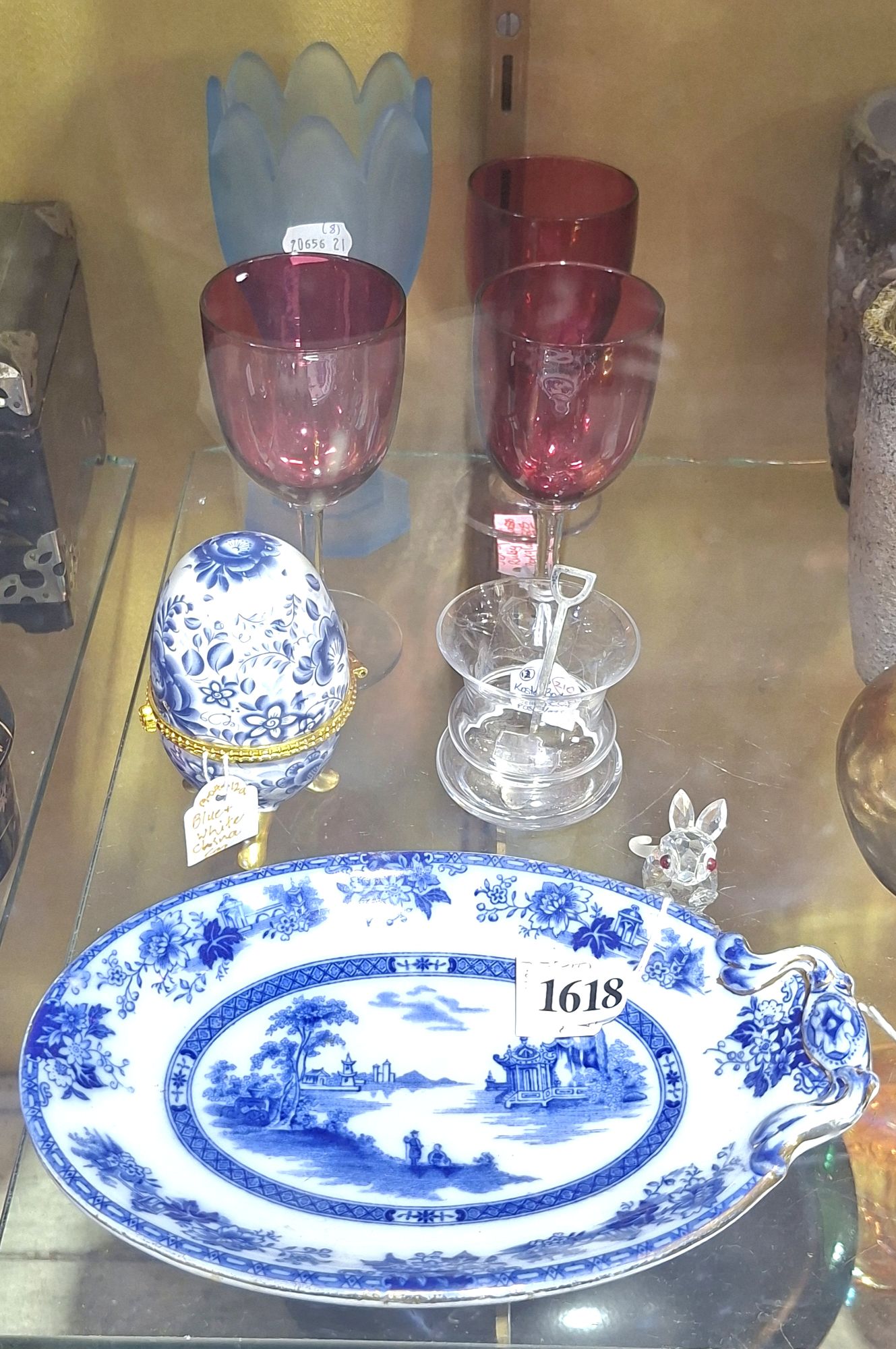 CRANBERRY GLASS STEMS AND CERAMICS