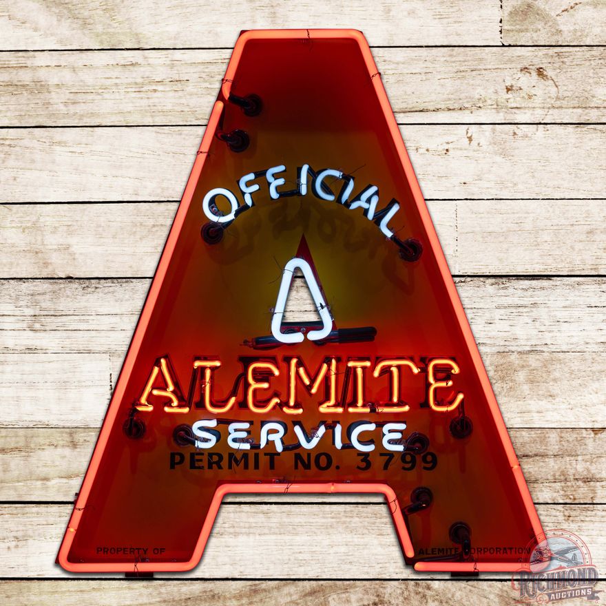 Official Alemite Service 3' Single Sided Porcelain Die Cut Neon Sign