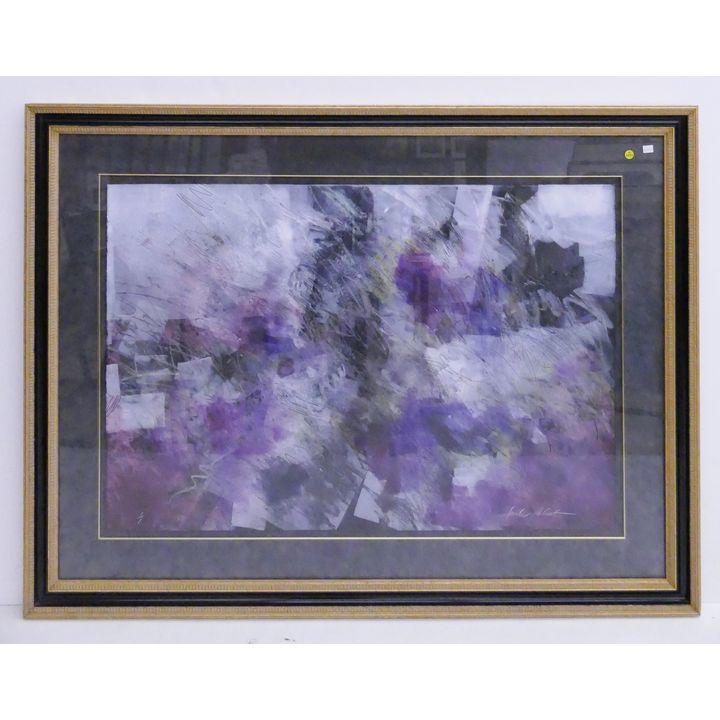 Large Purple Abstract Painting in Gallery Frame- 44x58''