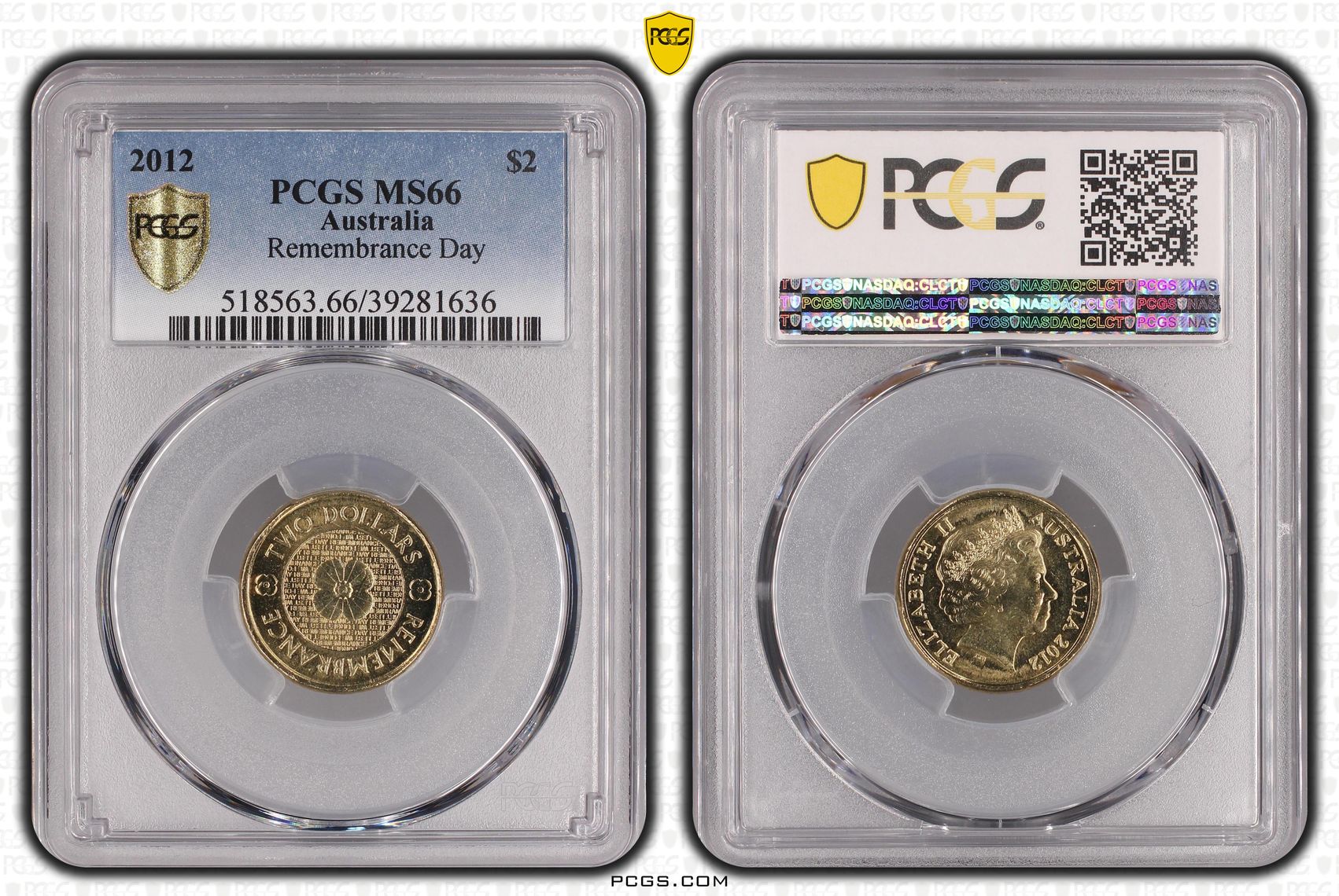 Remembrance Day, Two Dollar, 2012, PCGS MS66