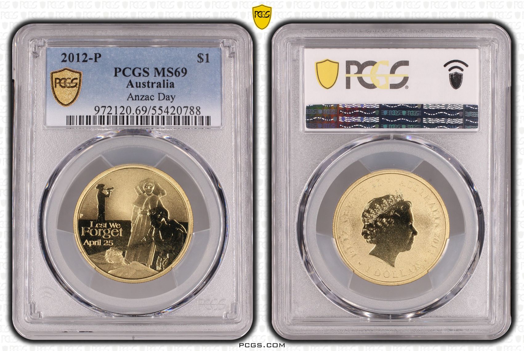 Anzac Day, One Dollar, 2012-P, PCGS MS69