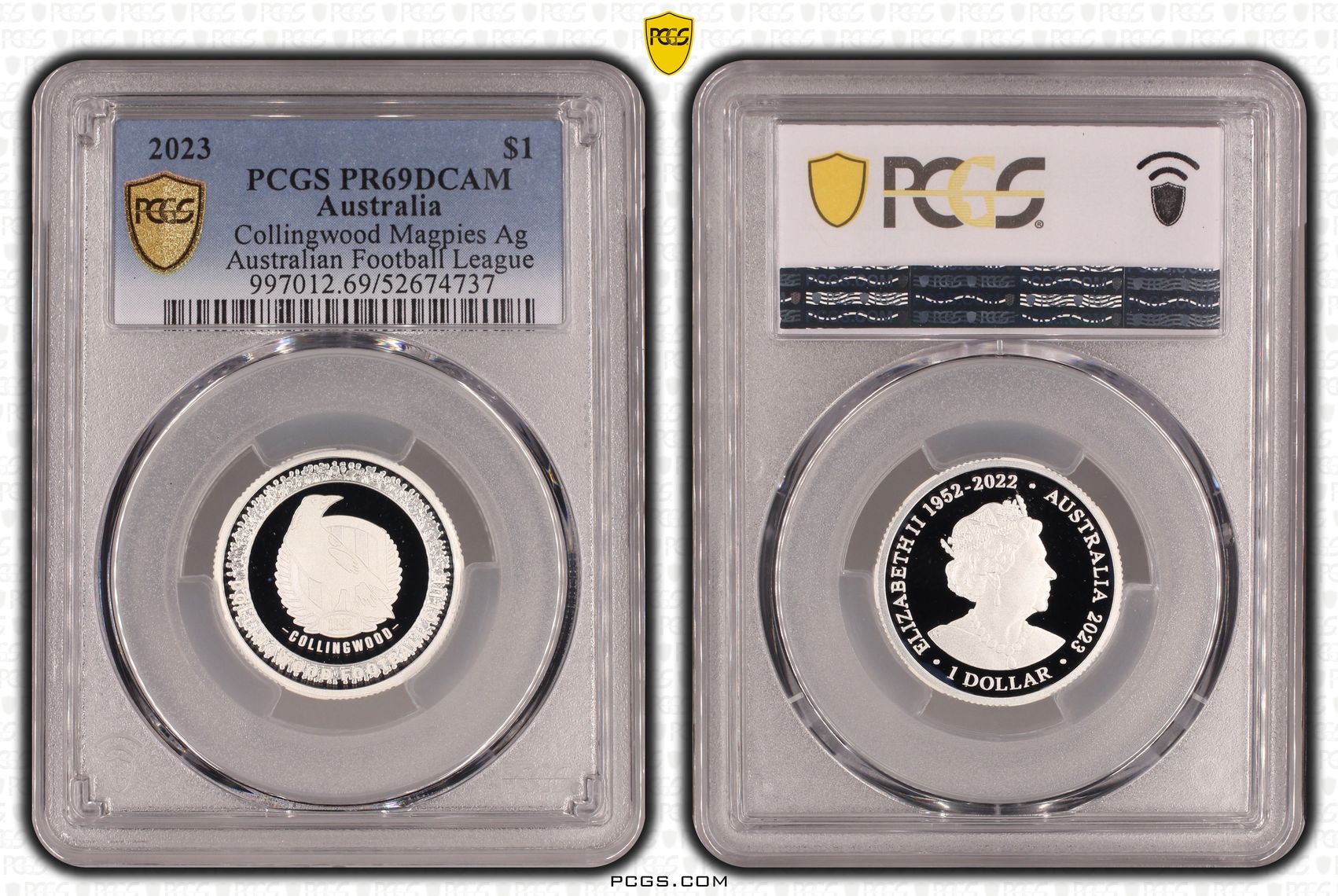 Collingwood Magpies Silver Australian Football League, POP 1/0, One Dollar, 2023, PCGS PR69DCAM