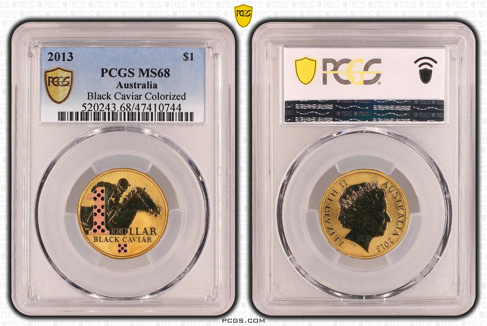 Elizabeth II, Black Caviar Colorized, One Dollar, 2013, PCGS MS68