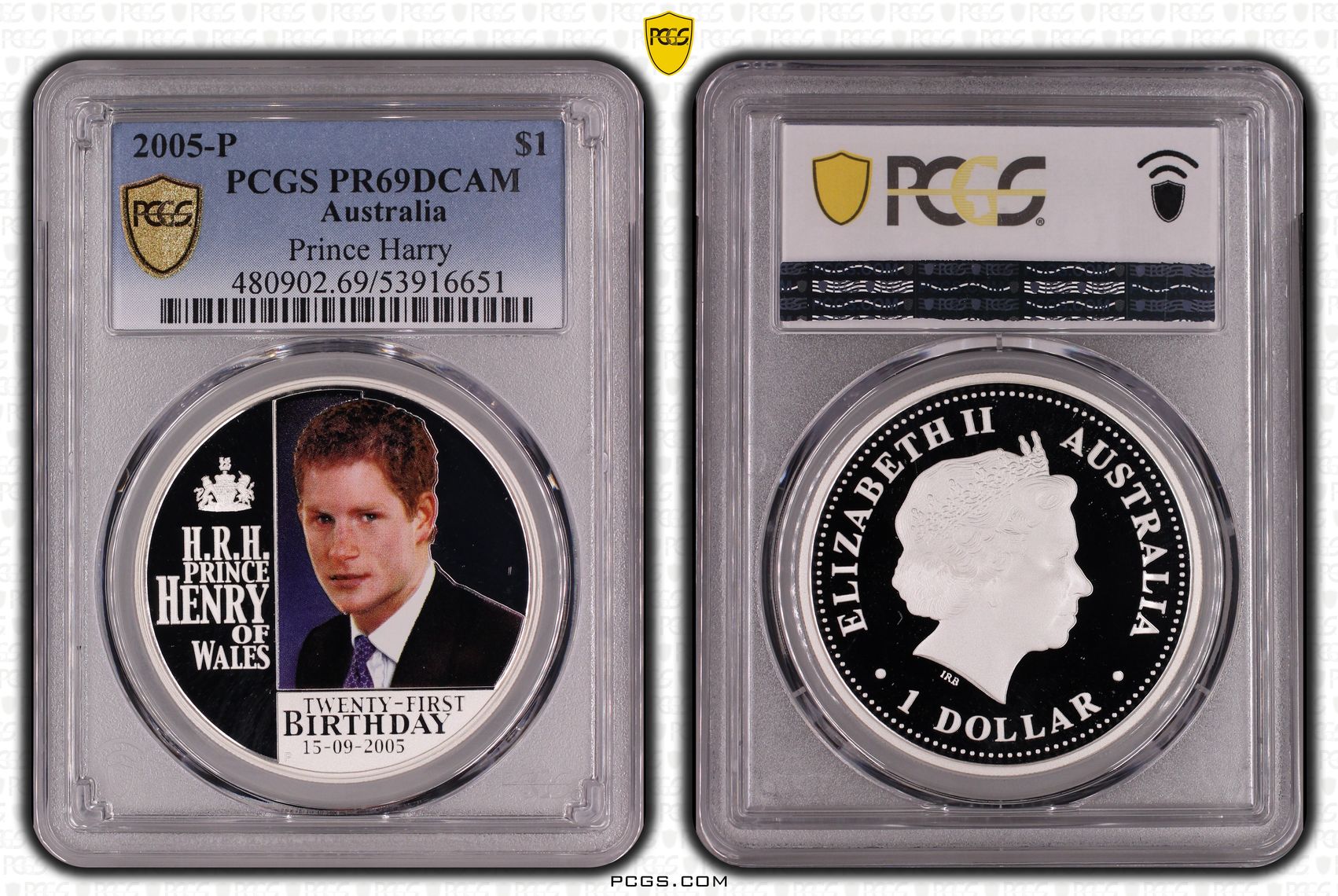 Prince Harry, 5/0, One Dollar, 2005-P, PR69DCAM