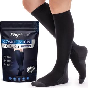 PHYSFLEX COMPRESSION SOCKS FOR WOMEN AND MEN - BEST SUPPORT FOR RUNNING, FLYING, PREGNANCY - KNEE HIGH GRADUATED COMPRESSION STOCK