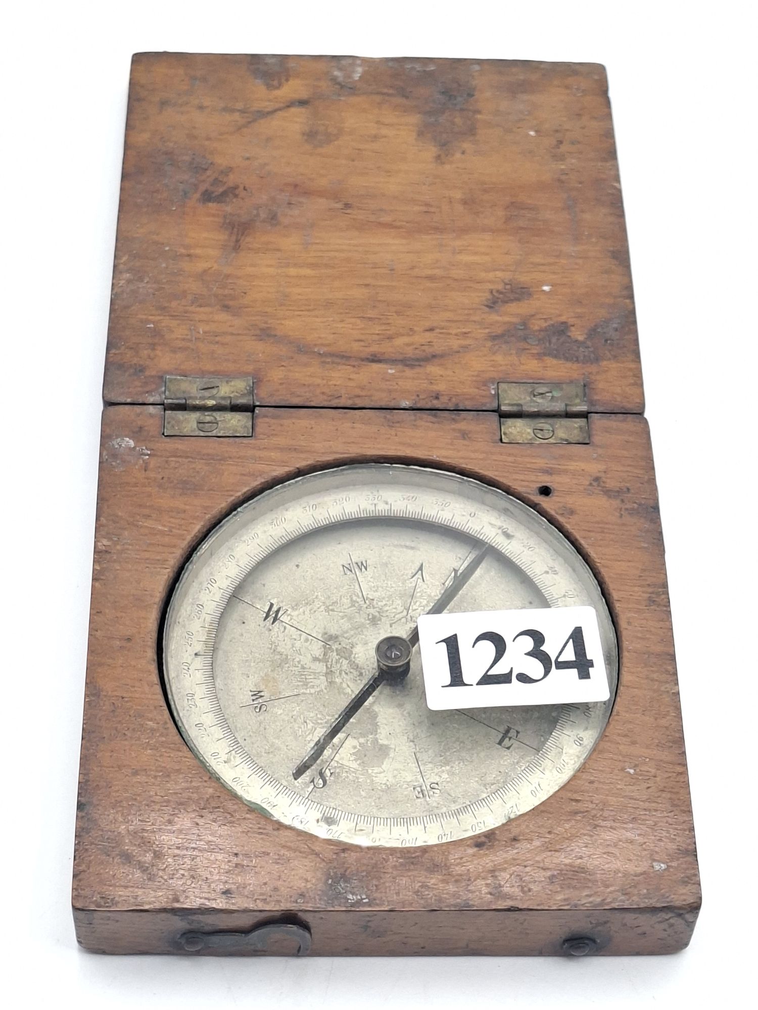 Antique Compass In Wooden Case