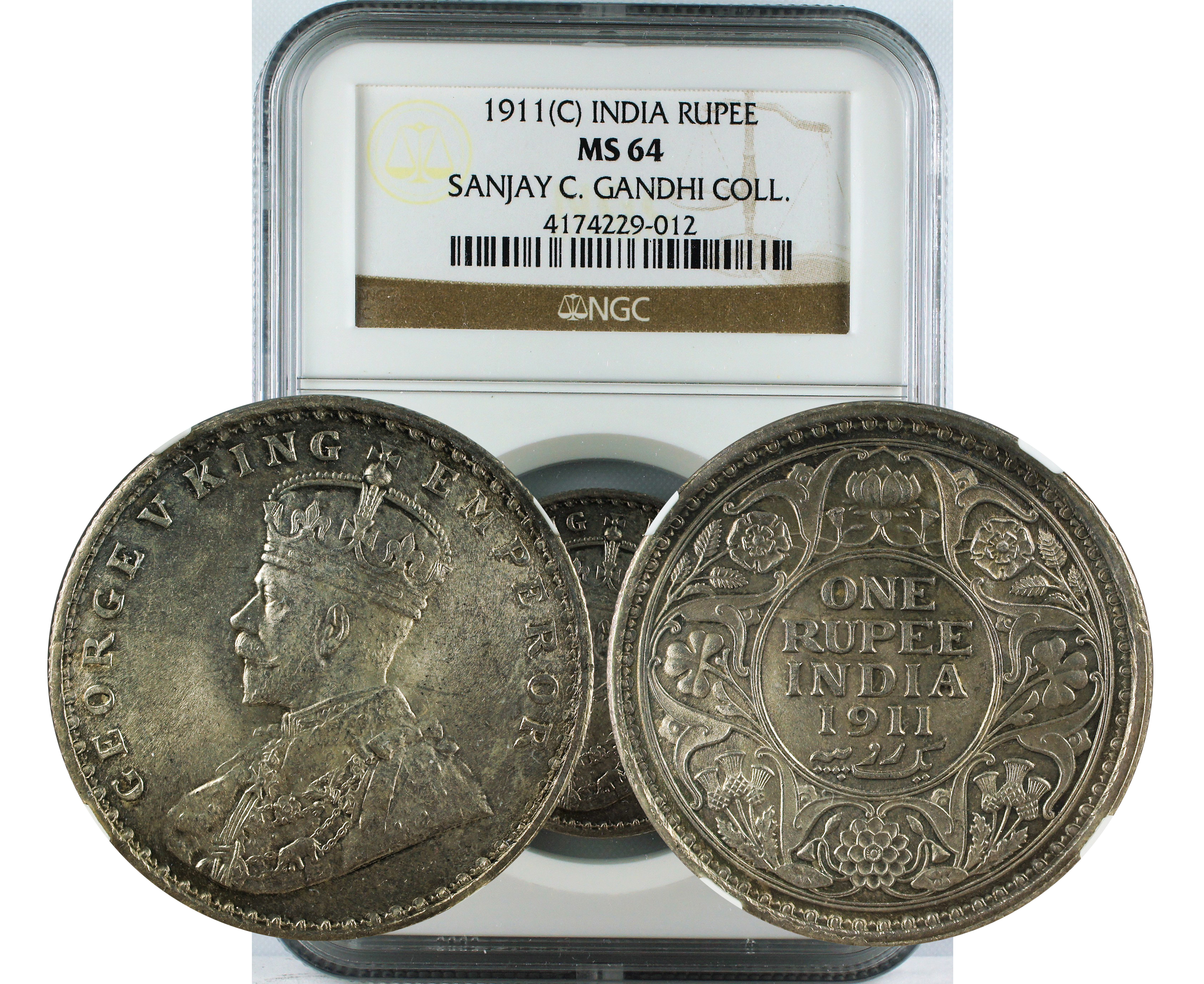 1911 C INDIA RUPEE MS64