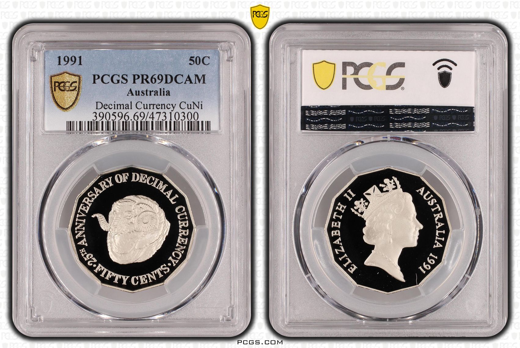 Elizabeth II, 25th Ann. Decimal Currency , Fifty Cent, 1991, PCGS PR69DCAM