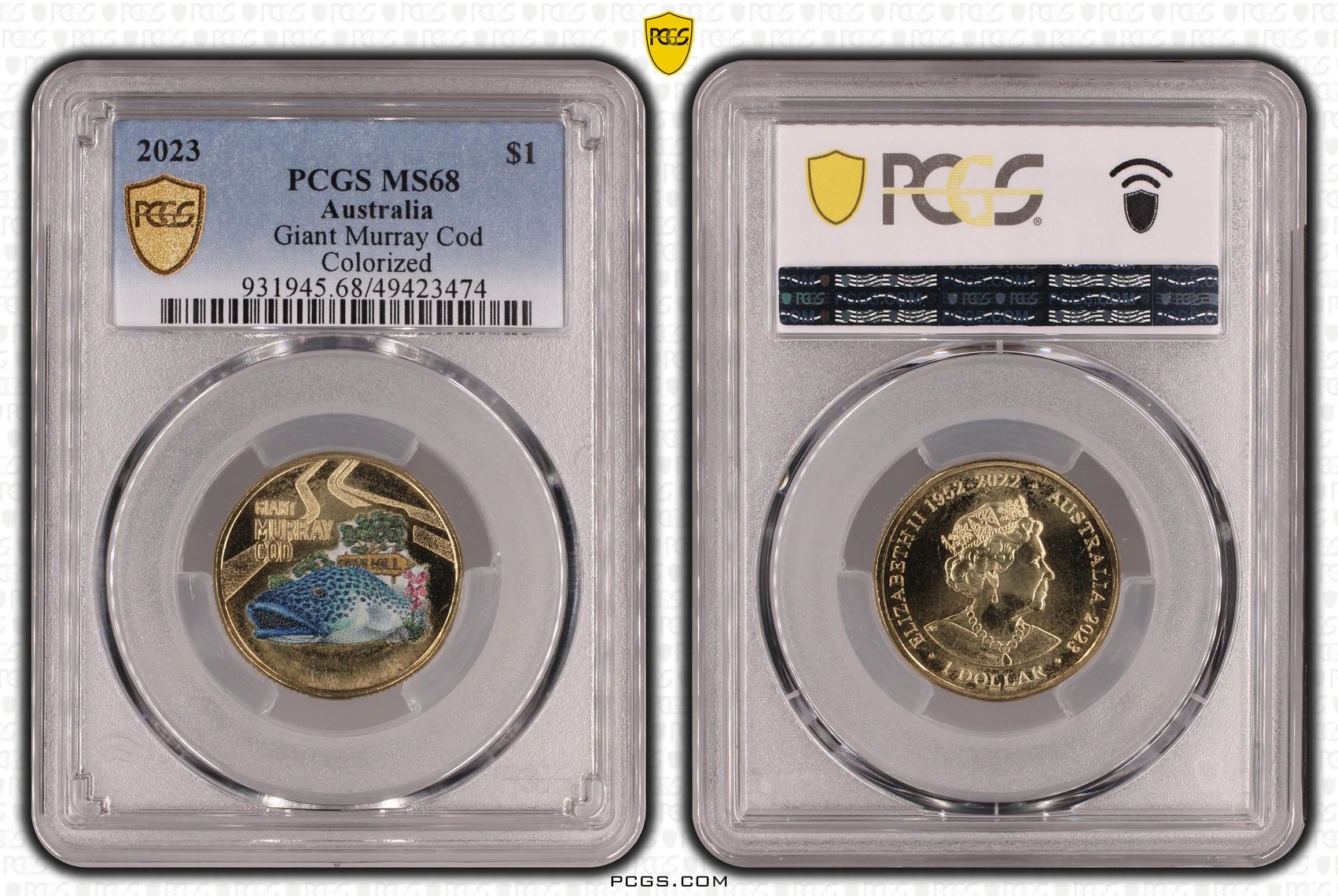 Elizabeth II, Giant Murray Cod, One Dollar, 2023, PCGS MS68
