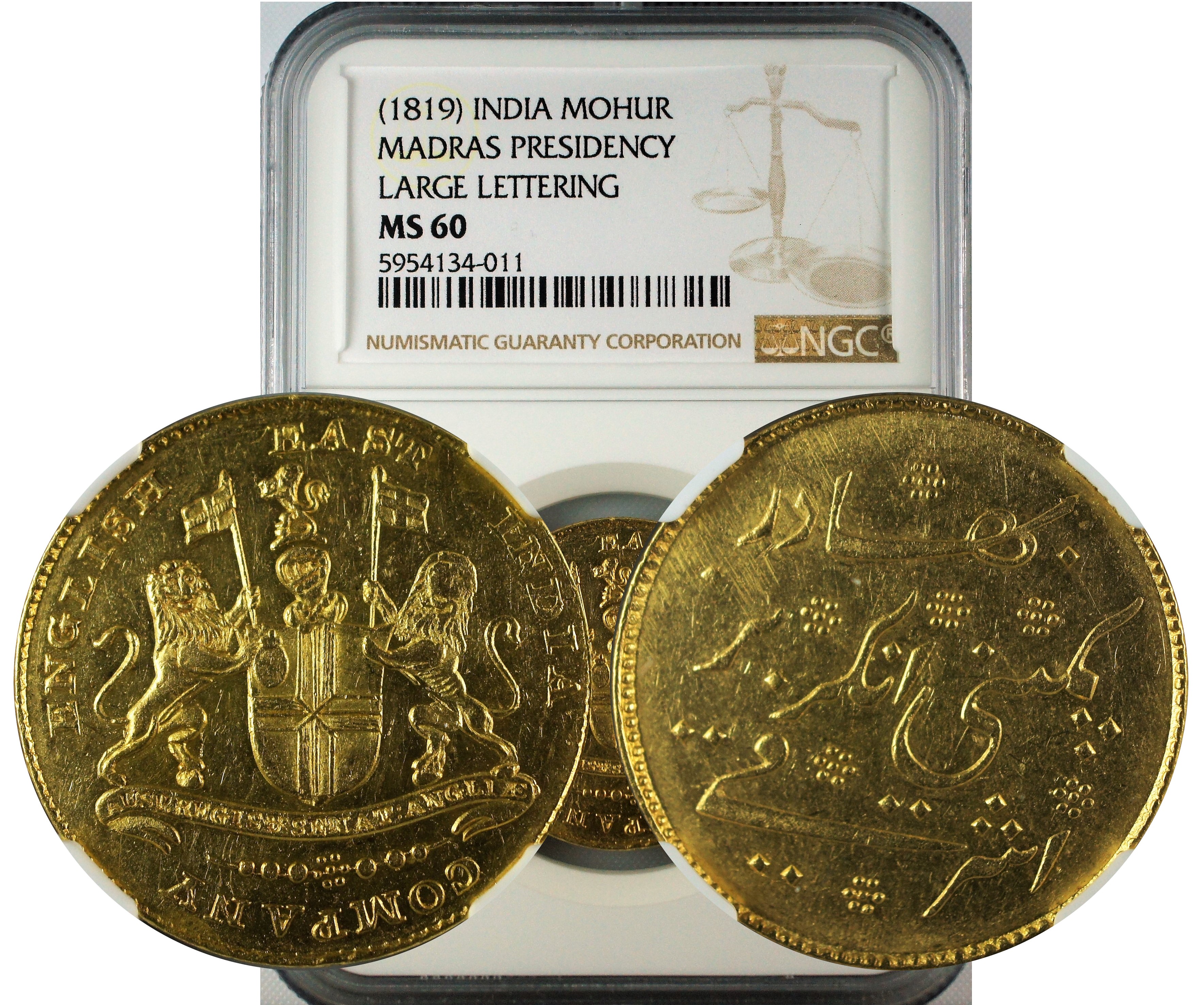India Madras Presidency 1819 Gold Mohur Madras Mint NGC MS60