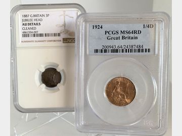 1887 VICTORIA JUBILEE SILVER THREEPENCE & GEORGE V 1924 BRONZE FARTHING