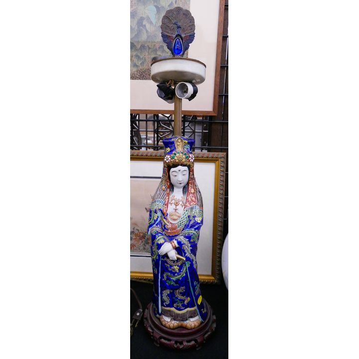Japanese Kutani Guanyin Porcelain Table Lamp- 29''