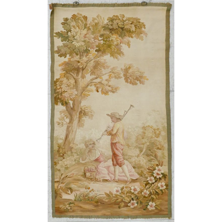 Antique French Bagpipe Player Hanging Tapestry 5'x2'9"