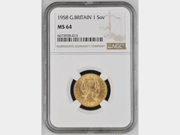 1958 ELIZABETH II PRE-DECIMAL GOLD SOVEREIGN MS64