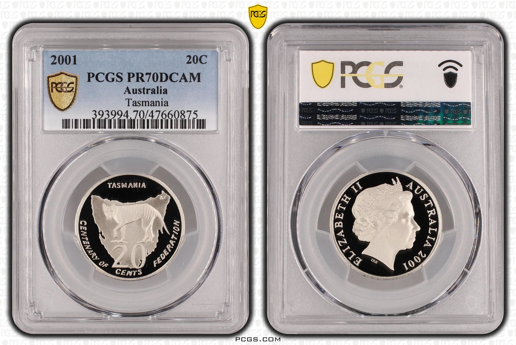 Elizabeth II, Tasmania, Twenty Cent, 2001, PCGS PR70DCAM