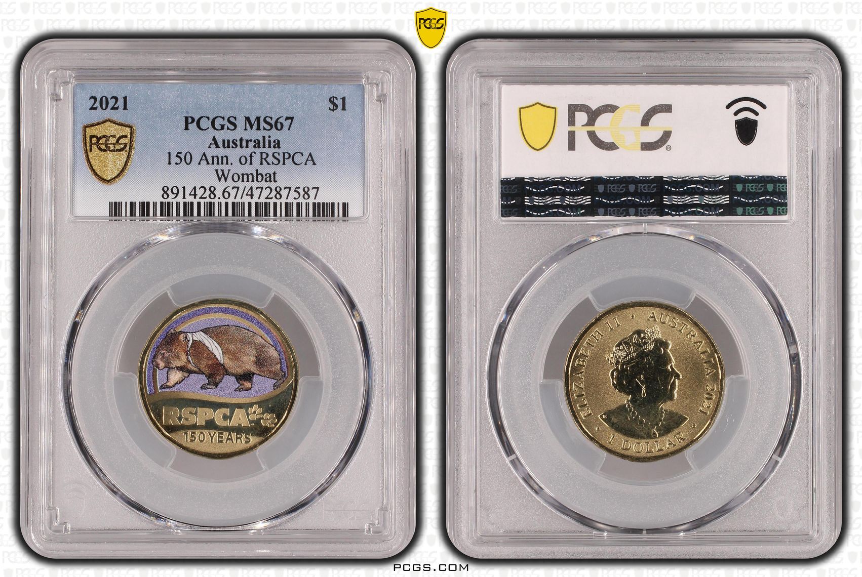 Elizabeth II, 150 Ann. of RSPCA Wombat, One Dollar, 2021, PCGS MS67