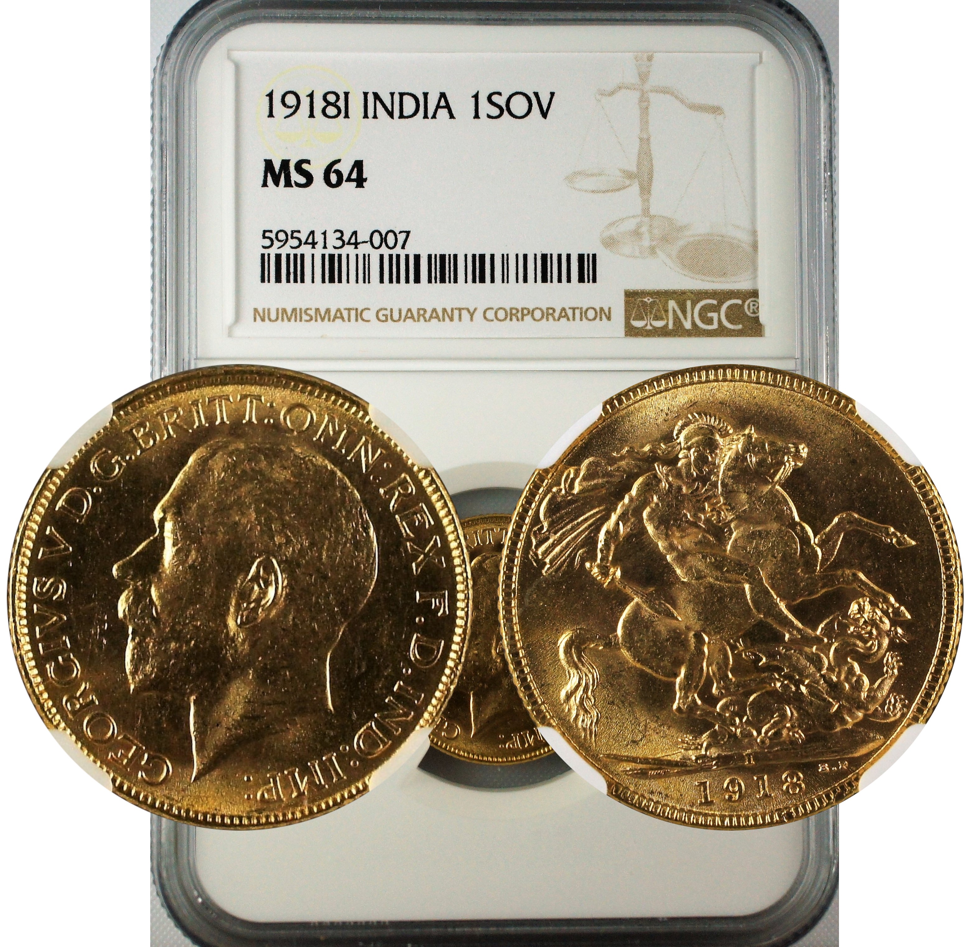 India 1918 I Sovereign NGC MS64