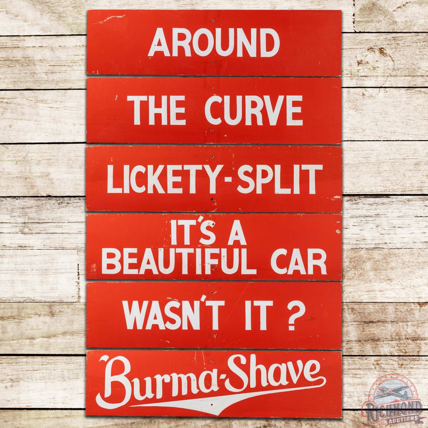 1960s Burma Shave Single Sided 6 Piece Wooden Sign