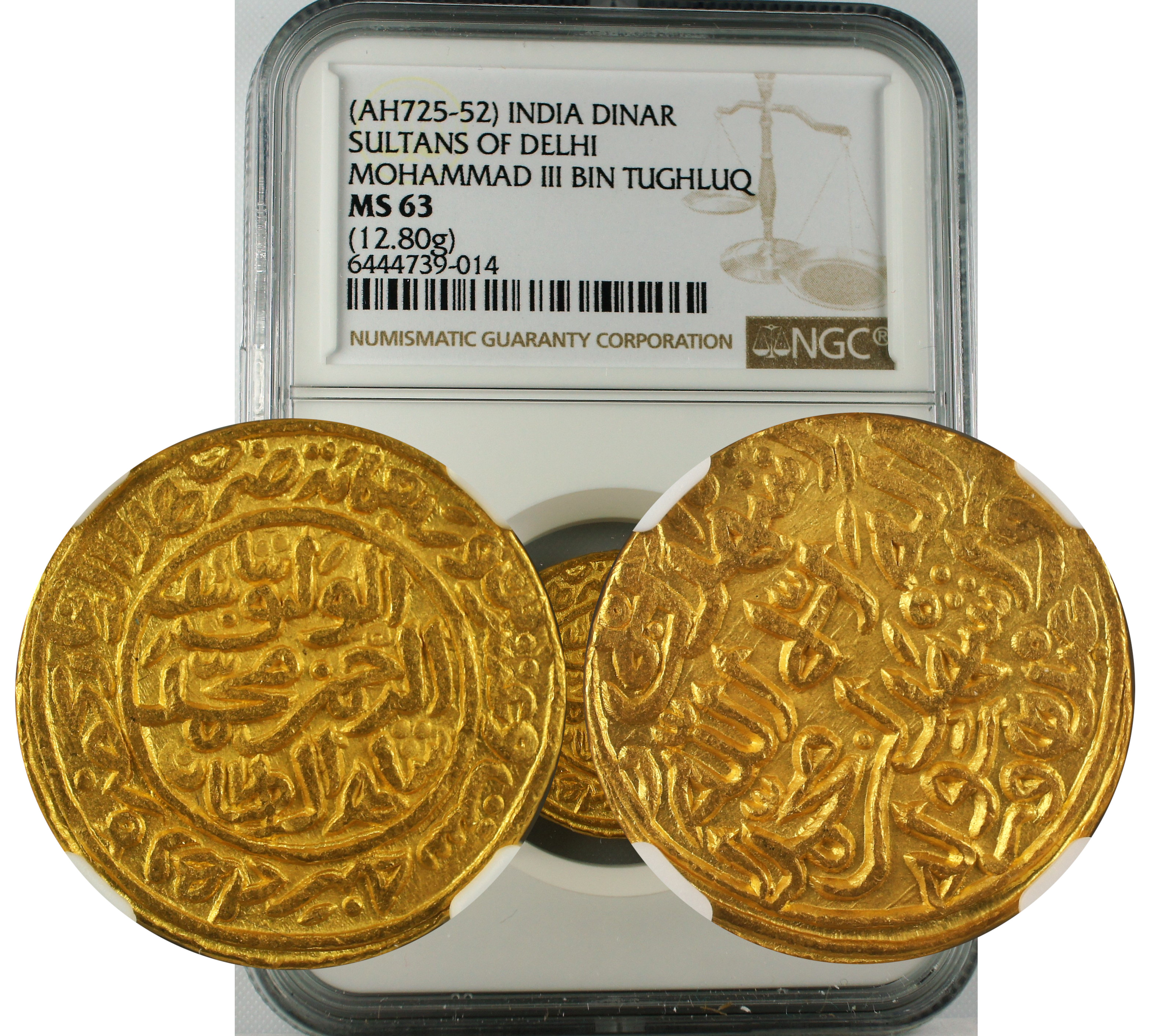 AH 725-52 INDIA DINAR SULTANS OF DELHI MOHAMMAD III BIN TIGHLUQ MS63