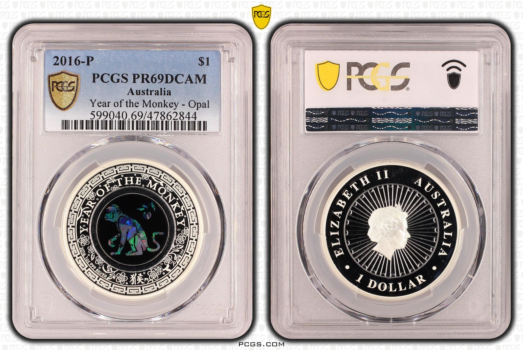 Year of the Monkey Opal Ag, One Dollar, 2016-P, PCGS PR69DCAM