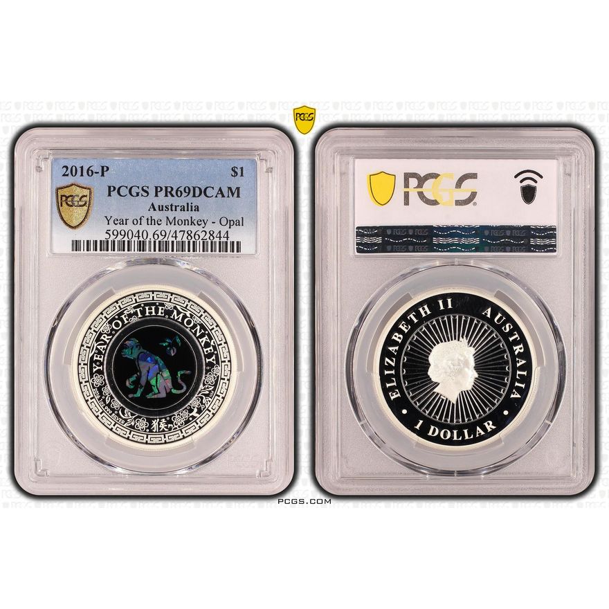 Year of the Monkey Opal Ag, One Dollar, 2016-P, PCGS PR69DCAM