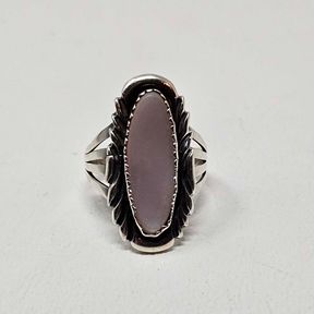 Native American Zuni Lucy Gchachu Sterling Silver Mother of Pearl Ring Size 6