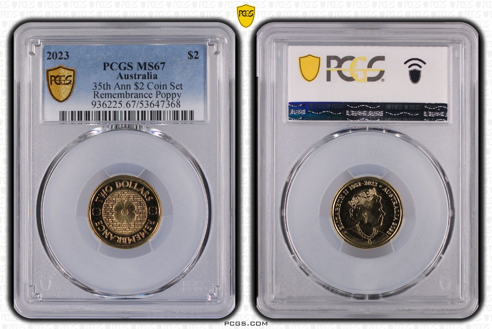 35th Ann $2 Coin Set Remembrance Poppy, Two Dollar, 2023, PCGS MS67