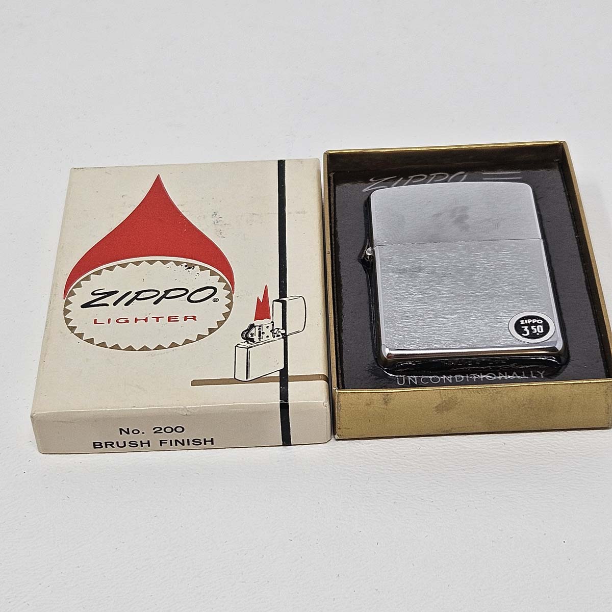 Vintage No. 200 Brushed Finish Zippo Lighter with Original Box