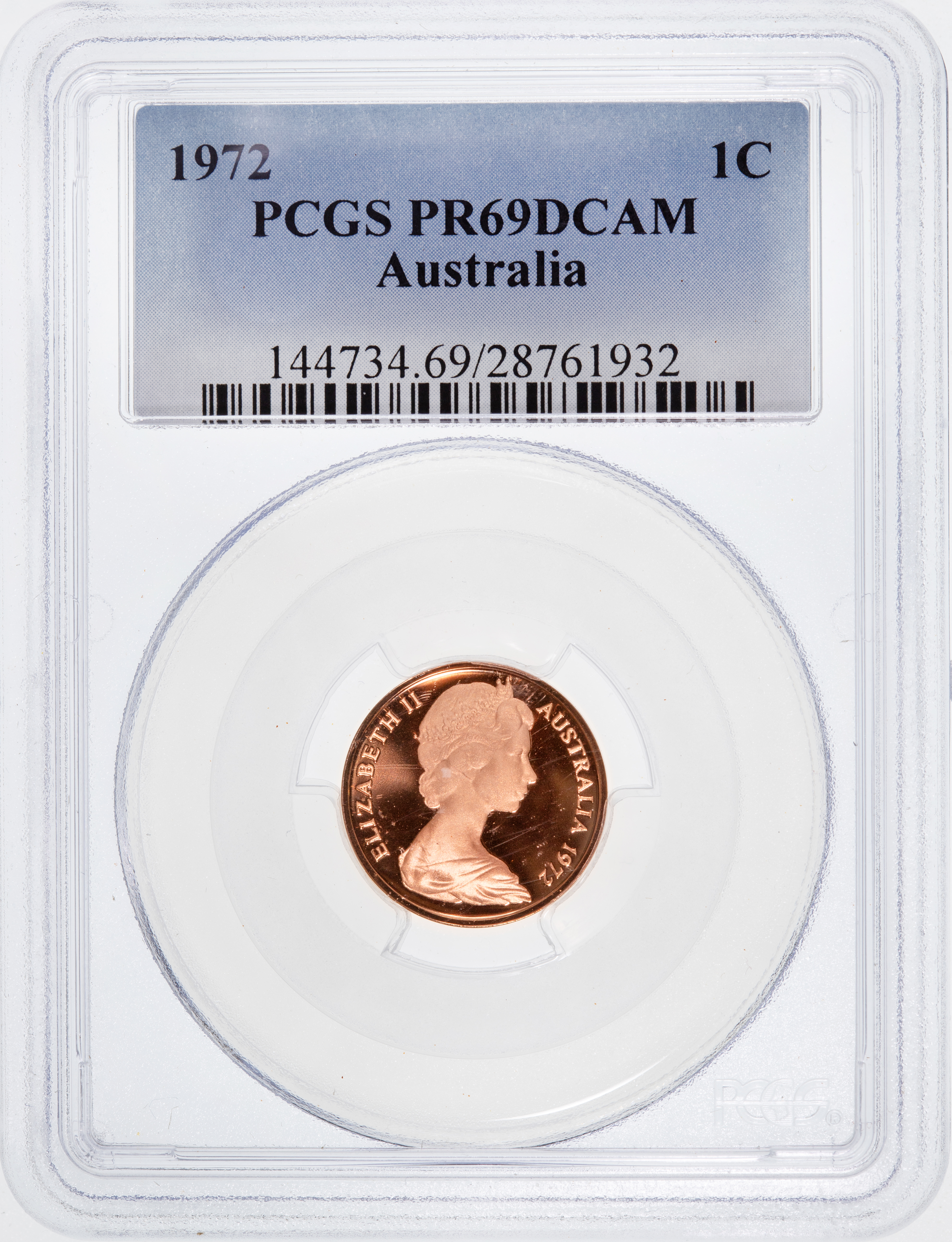 One Cent, 1972, Pcgs Pr69dcam